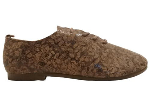 【かぼちゃの馬車 CA-15FL フラワーブラウン】フラワー柄の靴紐シューズ